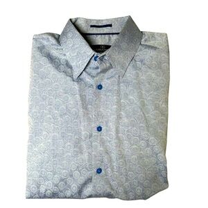 Bugatchi Uomo Men’s L Blue Print Cotton Long Sleeve Button Down Shirt